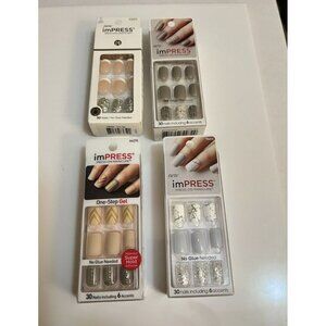 4 Different Kiss imPRESS Press-On Manicure One Step False Nails + Accents New!!